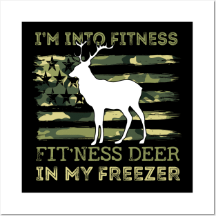 Hunting I'm Into Fitness Fit'ness Deer In My Freezer USA FLAG Posters and Art